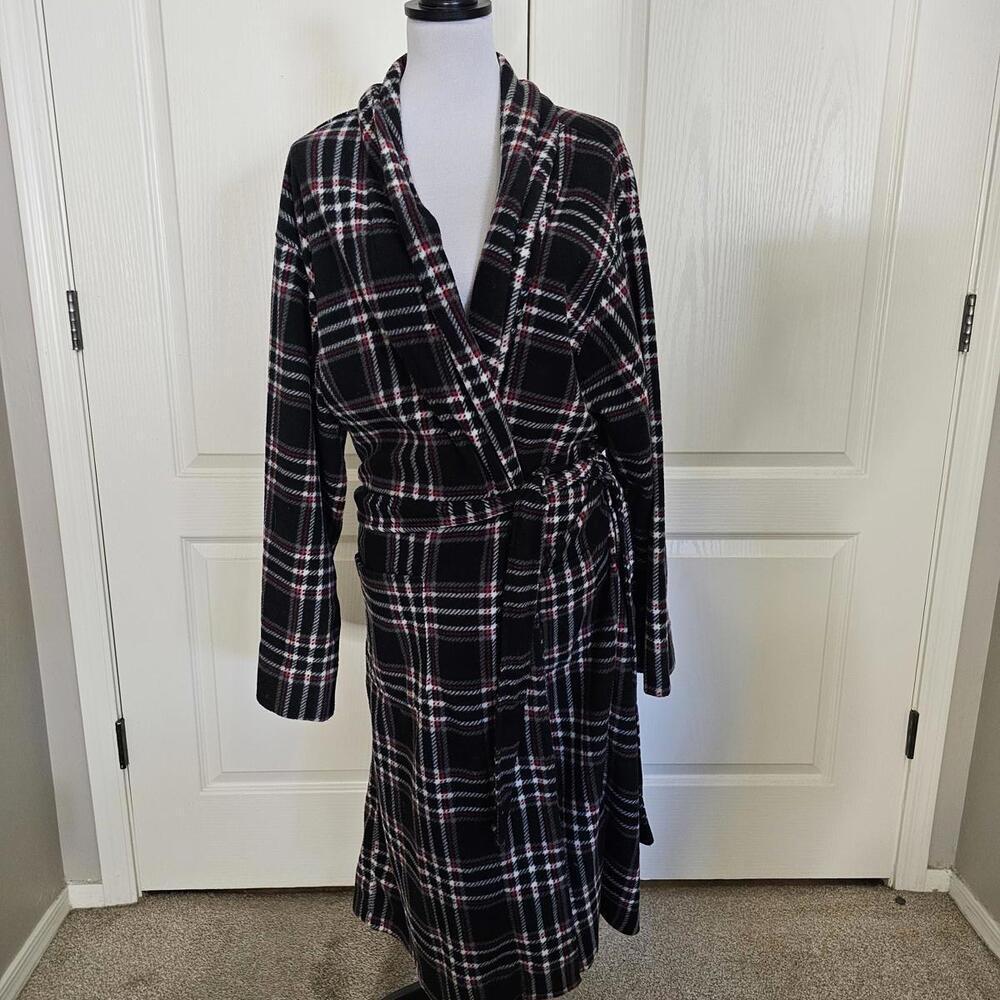 Men's One Size Plaid Sleepwear Robe - Black/Red/White
